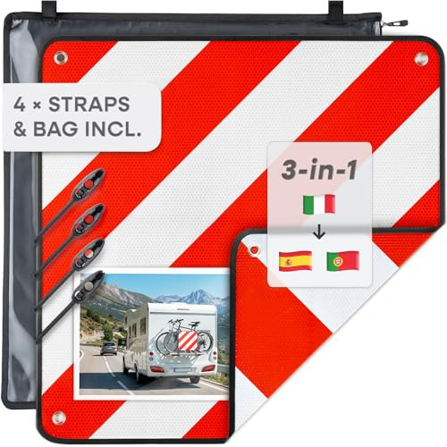 Prowiste Panneau de signalisation Porte-vélos – Homologué ECE R70 – pour l’Italie, l’Espagne & Le Portugal – Aluminium Robuste – Montage Facile avec Sangles & Sac (50×50 cm)