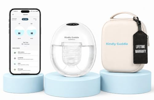 Kindly Cuddle Comfort+ Hands Free Breast Pump with App Control, Personalized 4 Modes & 15 Levels | Single Wearable Breast Pump with 24mm Flange, Hand Carry Bag, Nursing Pads, Milk Bags - 1 Pack, White