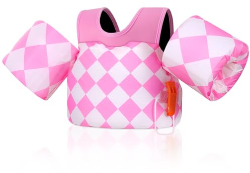 MoKo Gilet de Bain pour Enfants 20-50 lbs, Brassard de Natation avec Sangle Réglable, Gilet de Natation, Veste de Natation Flottant, Équipement de Natation pour Piscine, Losange Rose