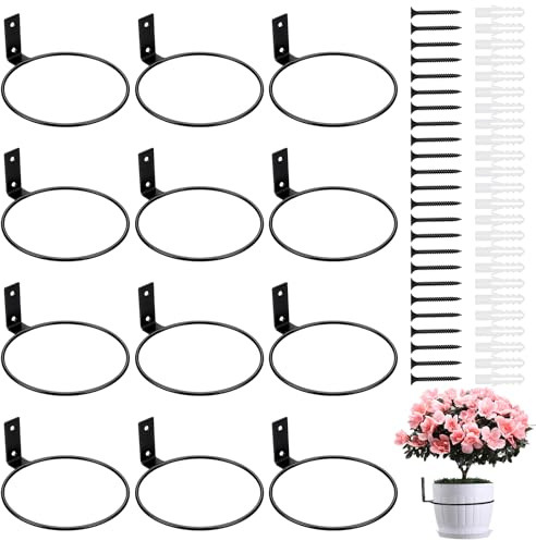 INTERWARM 12 anneau Porte Pot de Fleurs de 16cm Support de Jardinière en Métal Support Suspendu pour Plantes D'Intérieur/Extérieur Noir avec Vis pour la Maison Jardin Pots D'Intérieur et D'Extérieur