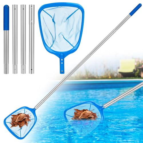 TOSUTO Retino per Piscina,175cm Retina Raccogli Foglie con Stabile Manico Telescopico in Alluminio,Rete a Maglia Fine per Piscina,per Pulizia Piscina Spa Stagni e Acquari da Foglie e Detriti