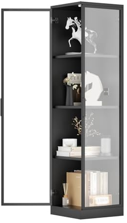 URCheers Vitrine LED avec portes en verre, 160 cm de haut, 4 niveaux, vitrine de collection pour figurines, modèles et décoration, armoire d'exposition en MDF avec éclairage 3 couleurs