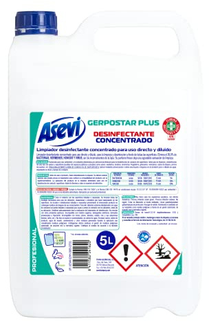 Asevi Profesional Desinfectante Limpiahogar Concentrado - Limpiador Desinfectante Multiusos - Sin Lejía - Elimina Gérmenes, Bacterias y Virus - Vigorizante y Fresco Aroma - Envase de 5 Litros