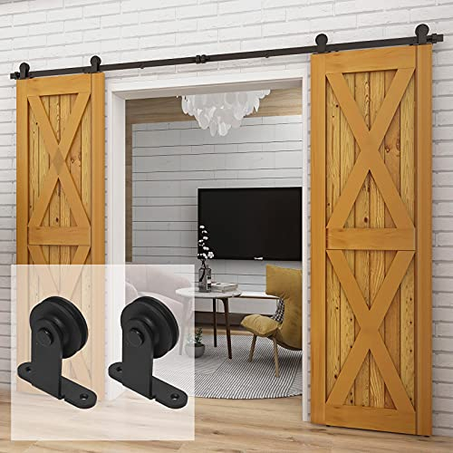 10FT/304cm Noir Grange en Bois Double Ensemble de Hardware porte coulissante en acier Barn Bois Double porte coulissante matériel Track Rolller