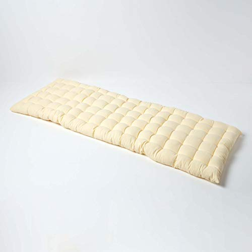 Homescapes 3-Sitzer Bankauflage, Creme-weiß, Sitzkissen für Bänke und Gartenbänke mit Bezug aus 100% Baumwolle und weicher Polyester-Füllung, 143 x 48 cm, Polsterauflage für Gartenmöbel