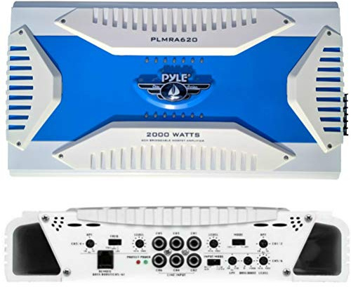 1 Amplificador Marino 6 Canales Compatible con Pyle PLMRA620 2000 vatios máx 4x175 + 1x400 vatios rms Estable Bass Boost 0 +/- 18 db, 1 Pieza
