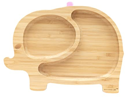eco rascals Bamboo Baby Elephant Suction Plate - Eco Friendly Bamboo Plates for Babies and Toddlers, Strong Suction, BPA-Free, Suction Plates for Babies from 6 Months (Pink)