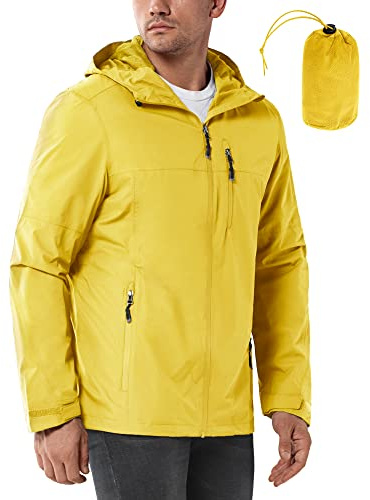 33,000ft Regenjacke Herren Wasserdicht Outdoorjacke Leichte Freizeitjacke Packbare Windjacke Fahrrad Regenmantel mit Kapuze Gelb XL