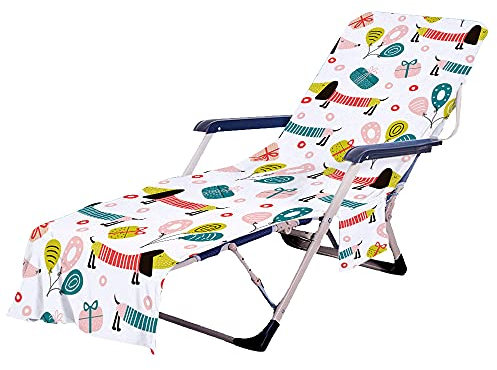 FANSU Schonbezug für Gartenliege Frottee Liegenauflage Garten Sonnenliege Handtuch mit 2 Taschen Stuhl Strandtuch für Schwimmbäder, Strände, Gartenhotels (75x210cm,Gestreifter Hund)