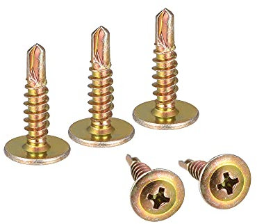 sourcing map 200 Stück Selbstschneidende Kreuzschlitzschrauben #8 x 5/8 Kohlenstoffstahl Selbstbohrende Blechschraube Golden Farbton