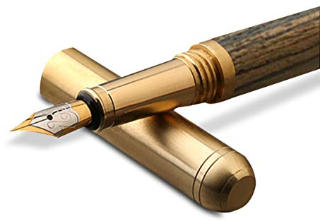 PORRASSO Pluma Estilográfica Pluma Fuente de Madera Hecho a Mano Fountain Pen Escribiendo Cómodo Regalo para Hombres Mujeres Madera de Tigre A