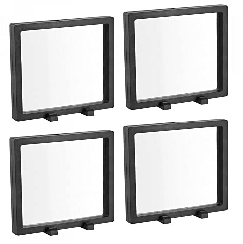 sourcing map Floating Thin Film Display Box, ABS Frame Case with Base 14cm x 14cm x 2cm Black Pack of 4