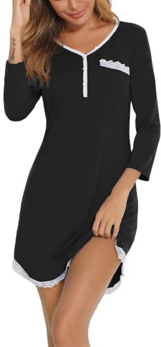 Yukiuiny Maglie Pigiama con Pizzo da Donna, Camicie da Notte in Cotone, Comodo Abbigliamento da Notte