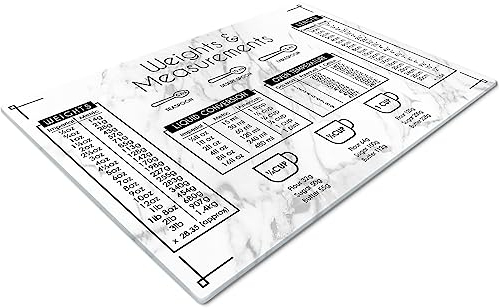Chopping Board | Glass Chopping Boards for Kitchen | Glass Worktop Saver for Kitchen | Cutting Board for Kitchen | Chopping Board Non-Slip | Small Chopping Board | Weights & Measurements Marble Effect