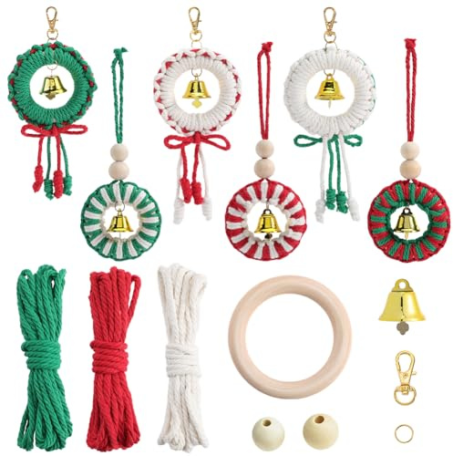 SUNNYCLUE DIY 6 Sets Christmas Macrame Kit Christmas Macrame Ornaments Winter Macrame Keychains With Instructions Macrame Keychain Kit for Beginners Adults DIY Hangings Decoration