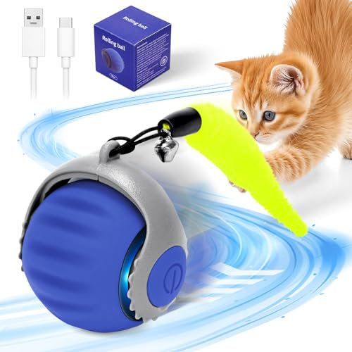 Starnearby 2025 Neu Speedy Tail 3.0 Interaktives Katzenspielzeug Ball Elektrisch Interaktiver Spielball für Katzen Katzenspielzeug Selbstbeschäftigung Katzenball mit 2 Ersatzschwanz (Blau)