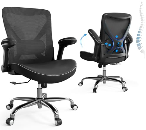 Ergalithic Office Home Ergonomic Desk Chair-Computer X-Shaped Chair Mesh PU Leather with Adjustable Lumbar Support-Executive Chair High Back Flip-Up Arms for Long Hours (Black-No Headrest)