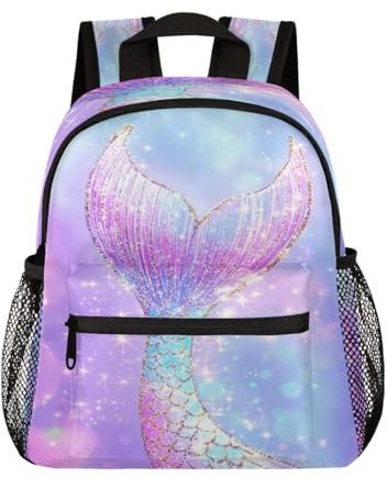 Entemne Sac à dos pour tout-petits filles garçons rose violet queue de sirène paillettes sac à dos petit enfants sac à dos pour enfants préscolaire sac à livres avec sangle de poitrine léger sac de