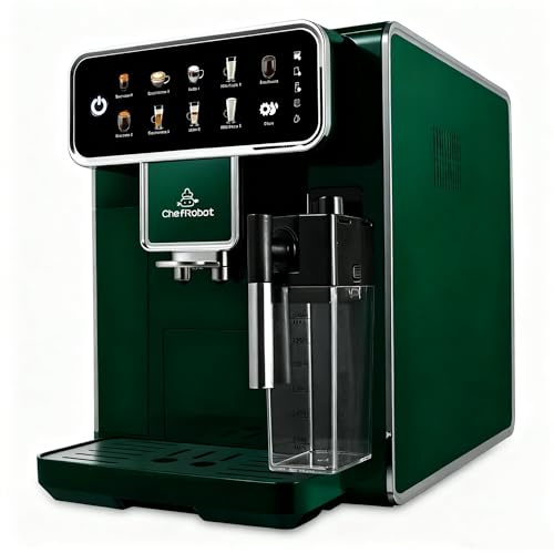Fully Automatic Espresso Machine 12 Cup Coffee Maker One-Touch Cappuccino/Latte/Americano/Espresso Self-Cleaning & Adjustable Grinder for Home/Office/Coffee Lovers/Busy Workers/Small Cafés (Green)