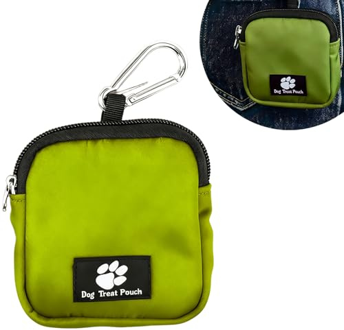 HAOXYO 1 Pièce Sac friandise pour Chien, Pochette friandise Chien avec Mousqueton, Pochette à Friandises Portable Léger pour Chiot Promenade Entraînement (Vert)