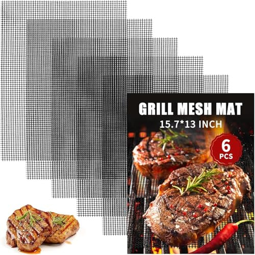 6 unidades de 40 x 33 cm para barbacoa antiadherente, rejilla reutilizable, color negro, resistente al calor, hasta alfombrilla de horno para parrilla de gas, parrilla de carbón, horno, accesorios