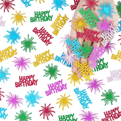 Colorful Fireworks Birthday Confetti, 102 Pcs Glitter Bday Table Scatters, Multicolor Fireworks Tbale Decor for Women Men Sweet 16, 18th, 21st, 30th, 40th, 50th, 60th Birthday Party
