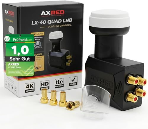 [Testa mycket bra, notera 1.0 *] AXRED Quad LNB väderskydd 4X F-kontakt, digital 4-vägs 4K HD LMB för 4 deltagare med väderskydd, för TV satellitskål, LNC