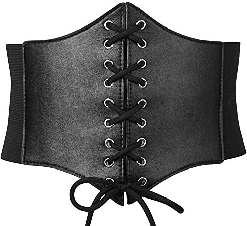 XZQTIVE Black Corset Waist Belt for Women, Wide Elastic Tie Waspie Belt for Dresses 4.7inch