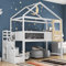 Hausbett, Kinderbett, Hochbett für Kinder 90x200 cm - Kinderbett aus Holz mit Rausfallschutz, Kinderbett mit Dach, Jugendzimmer mit Treppe und Fenster, mit Lattenrost, Treppe mit 3 Schubladen, Weiß