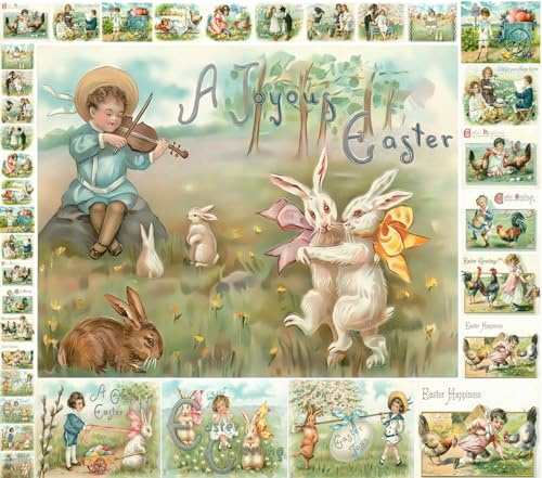 Decoupage Paper Pack (21 Sheets 6x8) Easter Bunny Chicks and Kids FLONZ Vintage Styled Easter Cards Pictures for Decoupage, Craft and Scrapbooking