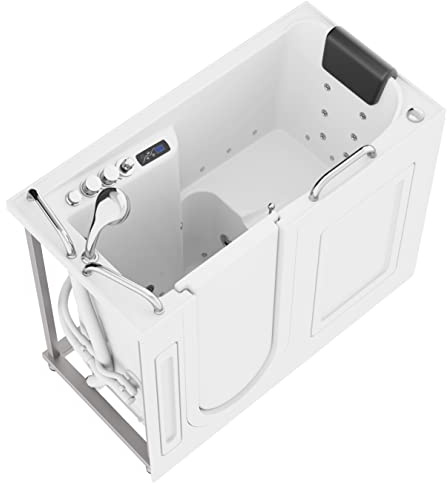 ANZZI Walk In Tub 53 x 27 Left-Drain Bathtub, Air & Whirlpool Massage Jets, Quick Fill with 6?Setting Handheld Shower, Aromatherapy, Bath Pillow, LED Light | 2753FLWL