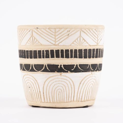 Sass & Belle Übertopf Reliefmuster Ethno Beton weiß schwarz beige 11x10cm