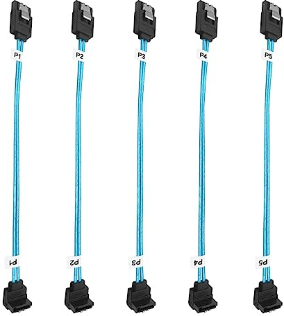 ADCAUDX 5-Pack SATA III Cable 8-inch/0.2M Short Thin 90-Degree SATA Right-Angle to Straight Flexible 6Gb Data Cable with Locking Latch for Hard Drive, SSD, HDD Drive (0.6FT)