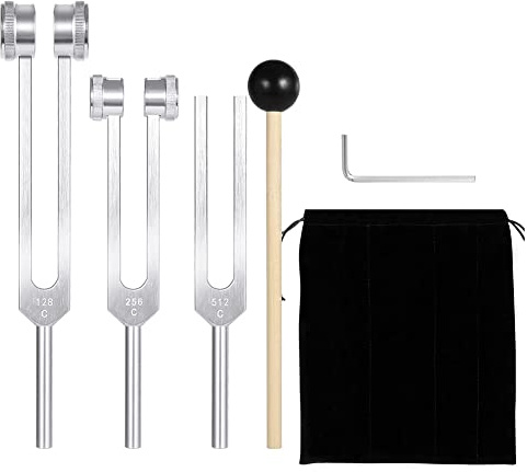 Hopbucan (128Hz, 256Hz, 512Hz) Tuning Fork Set, Tuning Forks with Reflex Hammer for Chakra/Healing/Sound Therapy/Repair