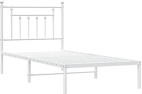 vidaXL Sängram med huvudgavel metall vit 80x200 cm, säng, metallsäng, metall sängram, sängar, metallsängar, metall sängramar, gästsäng, gästsängar