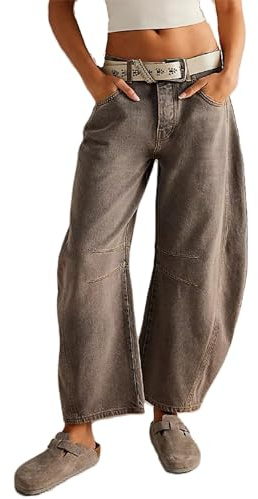 BeerMmay Jeans de Pierna Larga para Mujer de Cadera Media Recortada Pantalones de Denim Vintage Boyfriend Y2k Jeans Streetwear Holgados, L