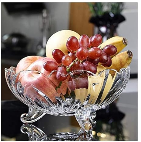 SIDSONS Cuenco grande de cristal transparente para frutas, plato hondo moderno con patas creativas, para pudín, postre, para servir postres, ensalada de frutas, cuenco decorativo de 23 cm, 11 cm de