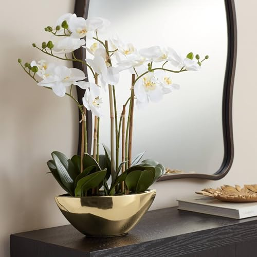 Dahlia Studios Belvois White Orchid 22 High Faux Flowers in Ceramic Pot
