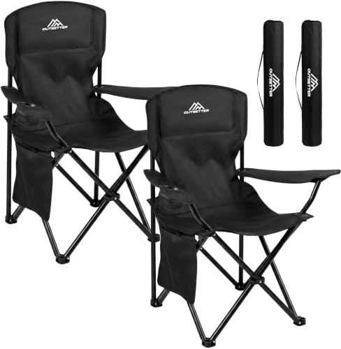 Vivo Technologies Set of 2 Lightweight Folding Portable Camping Chair with Cup Holder and Side Pocket Outdoor Folding 120kg Capacity, Fishing, Picnics and Travel Black