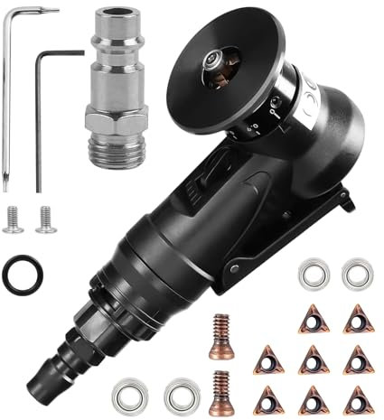 45° Pneumatic Chamfering Machine Set with Blade and Bearing, 2-in-1 Hand Held Grinder Tools for Arc Corner, 1/4 Inch Air Inlet for Metal Wood Beveling Deburring (8 C Angle Blades)