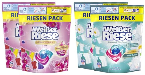 WEISSER RIESE Trio-Caps-Set 2x 120 Waschladungen (240WL) Aromatherapie 1x Color Orchidee & 1x Universal Lotus, mit Good Mood-Duft für unwiderstehlich duftende & strahlend saubere Wäsche