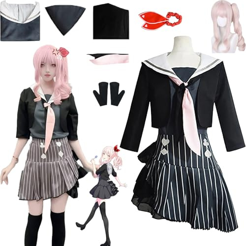 Mizuki Akiyama Project Sekai Colorido Escenario Cosplay Peluca Trajes de disfraz para mujeres Personaje de anime Chaqueta negra Uniforme Tocado para adultos Conjunto completo Halloween Carnaval Traj
