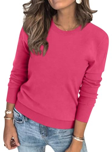 Minetom Maglione Donna Invernale Maglioni Girocollo Oversize Maglione A Maglia Morbido Manica Lunga Pullover Knitted Sweater Tops per Autunno Inverno A Rosa Rosso XL