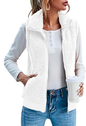 IECCP Ladies Fleece Jackets Winter Outdoor Body Warmer Lightweight Jackets for Women Solid Color Lightweight Cozy Waistcoat Vest White,L