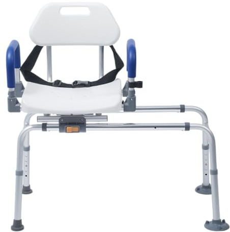 Helivora Sliding Shower Chair Tub Transfer Bench with Swivel Seat, Rotating Bathtub Bench with Pivoting Armrests and No-Slip Suction Cups for Elderly and Disabled