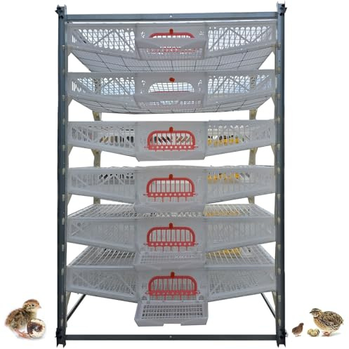 Jaula de codorniz grande de 6 capas con canal de agua y alimentación, 60-70 codornices por capa, caja de alimentación automática, marco de metal (color: blanco)