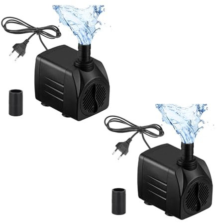 Lot de 2 mini pompes à eau (600 l/h, 10 W), ultra silencieuses, avec course haute, pompe de fontaine avec câble d'alimentation de 1,5 m, 2 buses pour aquarium, bassin, fontaine, statues, hydroponique