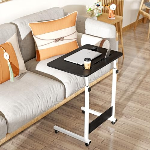 60x40cm Tavolo rotante per divano letto con slot per tappetino e portabicchieri, scrivania mobile regolabile in altezza 62-85cm, 4 scrivanie rotolanti con serratura, tavolino per camera da letto, nero
