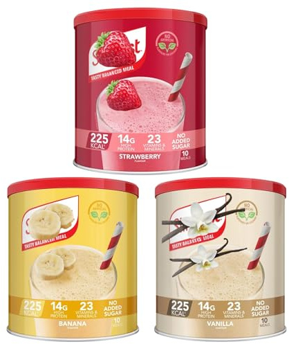 Meal Replacement Shake Power Bundle With Slim Strawberry, Vanilla & Banana 365g Fast Meal Replacement Shakes for Weight Loss (3 Pack)