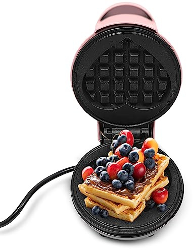 Mini piastra per waffle a forma di cuore, 350 W, piccola macchina per waffle, 12,5 x 16,5 x 8,5 cm, piccola forma a cuore con rivestimento antiaderente e riscaldamento su entrambi i lati, 240 V, per